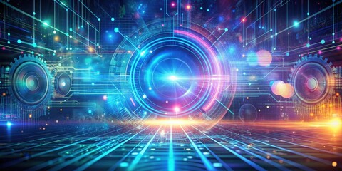 Fototapeta premium Abstract tech background with holographic effect, showcasing the future of technology workflow, future