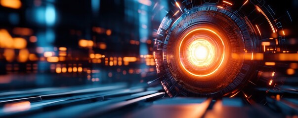 Futuristic technology with glowing orb and intricate circuits, conveying a sense of innovation and advanced machinery.