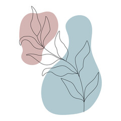 Leaf One line drawing with abstract line leaves and arts background. Botanical minimalist Hand-drawn line art, Vector Illustration.