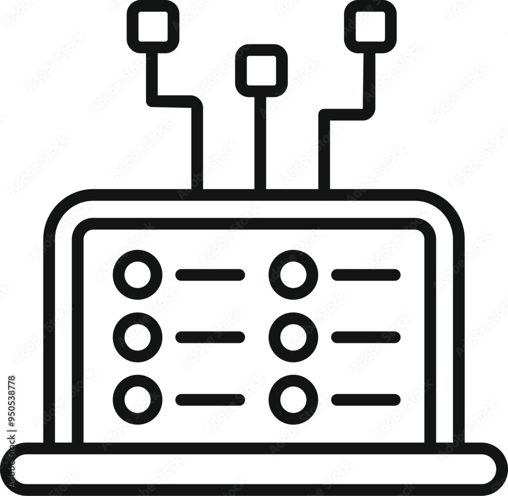 Poster this icon represents a computer processing a blockchain, connecting several blocks of data