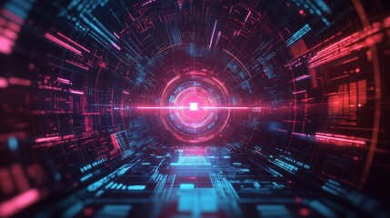Obraz premium Abstract Digital Tunnel with Neon Lights