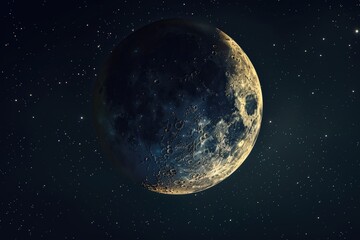 Obraz premium A large blue moon is in the sky with many stars surrounding it, generative ai image