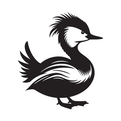 White Tufted Grebe Silhouette Vector Illustration - High-Quality Download