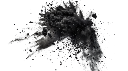 Exploding Black Chalk Powder on Transparent Background