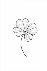 a minimalistic tattoo sketch of a single clover 4 leaf, focusing on clean, simple lines. The leaf should have a natural, slightly curved shape with subtle, smooth edges. 