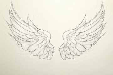 Obraz premium tattoo sketch of angel's wings, focusing on a delicate, flowing design. Use clean lines to depict the soft, feathered texture of the wings, with a gentle curve to convey a sense of serenity and grace.