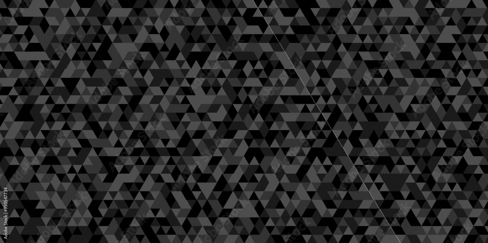 Poster abstract triangle of black mosaic tile pattern backdrop design. dark charcoal, gray geometric low po