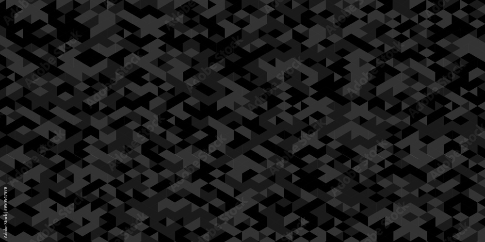 Sticker abstract triangle of black mosaic tile pattern backdrop design. dark charcoal, gray geometric low po