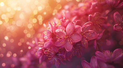 Fototapeta premium Colorful background with blurred flowers, focusing on red and orange shades, evoking a sense of nature and springtime beauty.