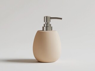 Soft pastel tan soap dispenser, 3D minimalist single vector illustration.