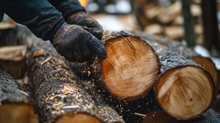 Close-up of Hands Sawing Logs