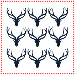 Stylish Deer Antlers Silhouette Set   Classic Stag Head Vector Art