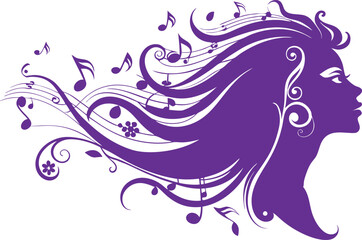 Black woman with music notes in her hair, vector illustration.