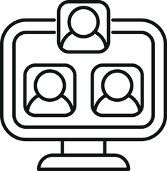 Simple icon of a group video call interface showing multiple users connecting to a live stream