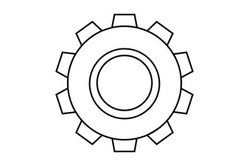 Hand drawn cute outline illustration gear. Flat vector mechanism part in line art doodle style. Support service icon. Settings or fix problem. Part or cog of team. Teamwork or cooperation. Isolated.