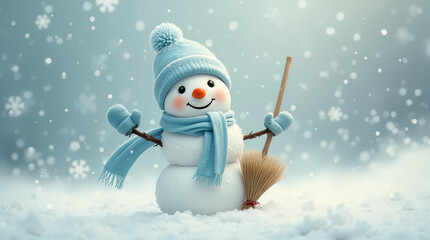 Froher Schneemann winkt im Winter