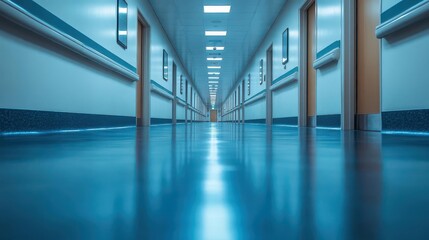 Fototapeta premium motionblurred hospital corridor urgent medical team rushing dynamic composition muted blues and whites focus on movement and tension