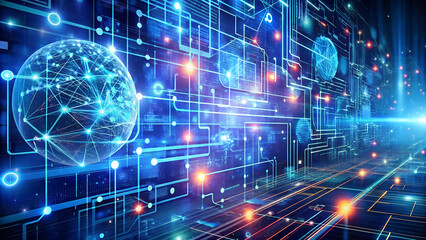 Fototapeta premium Digital background perfect for tech processes, neural networks, artificial intelligence, data transfer and security, digital storage, multimedia presentations, scientific studies, education, etc.