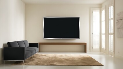 Stylish Modern Bedroom with Large Wall-Mounted TV Screen, Minimalist Decor, and Cozy Ambiance - Perfect for Interior Design, Home Decor, and Technology Integration Concepts