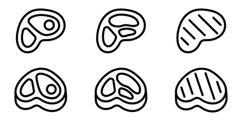 meat icon set. Beef vector illustration. Steak symbol. BBQ sign. Raw meat pictogram. Grilled steak icon.