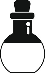 Simple vector icon of a round glass bottle with a cork stopper, indicating the presence of liquid inside