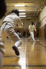 Fototapeta premium Fencer in Action, Close Up. Sports