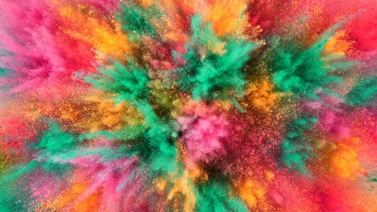 Colored powder explosion , top shot . Freeze motion.
