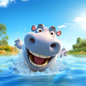 CUTE 3D CARTOON CHARACTERS A HIPPOTAMUS