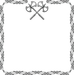 Square Frame - Celtic Curved Lines Border - Crossed Double Axes