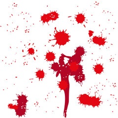 Diverse Blood Splatter Patterns Set for Crime and Horror Design Elements. Dirty collection of paint splatter imitating blood, cut marks, splashes, drops, blots, spray. Isolated vector