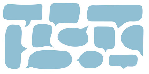 Rectangle Speech bubble set. Abstract Message Box Collection. Doodle dialogue icon. Blue Textbox silhouette Frame isolated on white background. Funny Thinking idea Balloon. Vector illustration
