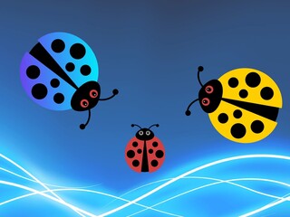 Colorful ladybugs on a white background, insect, Two ladybugs isolated on a white background, illustration