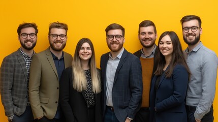 Fototapeta premium A group of people are smiling for a photo. They are all wearing suits and glasses. Scene is happy and professional