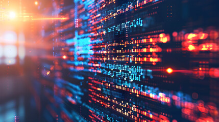 Fototapeta premium Glowing Digital Code and Data Streams on a Dark Tech Background