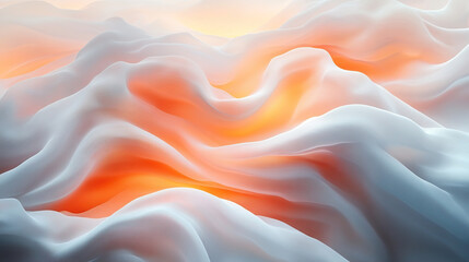 Fototapeta premium Abstract background of white flowing fabric with orange light shining through the folds.