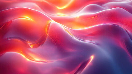 Obraz premium Abstract background with a wavy, shiny, and vibrant surface with a gradient of pink, purple, and orange colors.