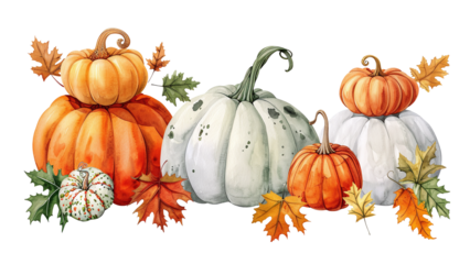 Autumn pumpkin watercolor clipart image