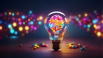 "A whimsical and colorful illustration of a light bulb with a mind of its own, brought to life by our AI platform's unique and diverse rendering capabilities."