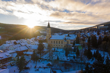 Oberwiesenthal in the Erzgebirge in Germany in winter