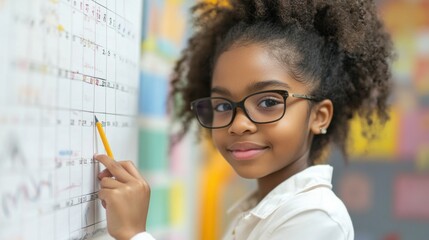 Young African-American Girl Planning on Calendar - Education, Learning, Organization Concept. Generative ai