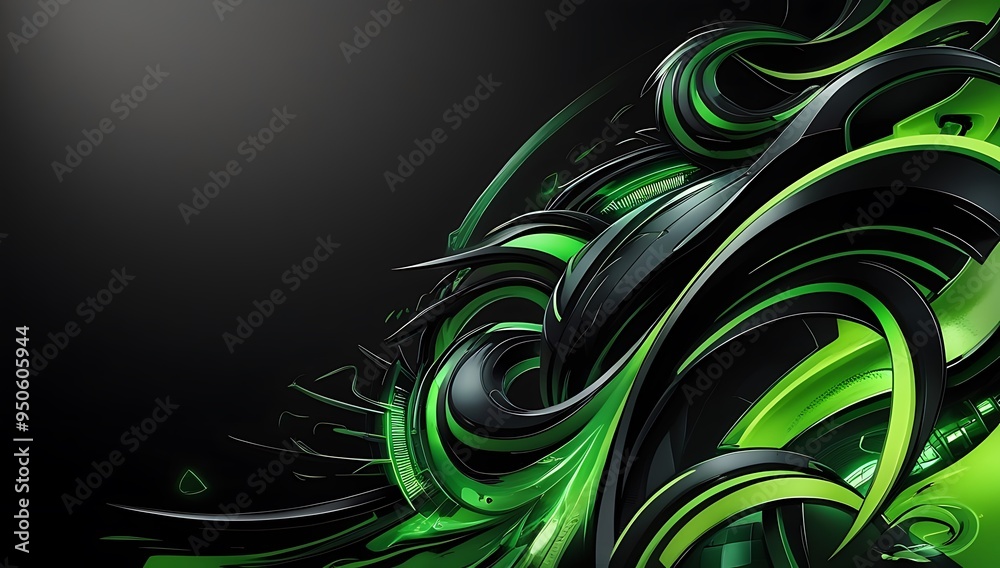 Wall mural Black and green abstract gaming background. Generative Ai.