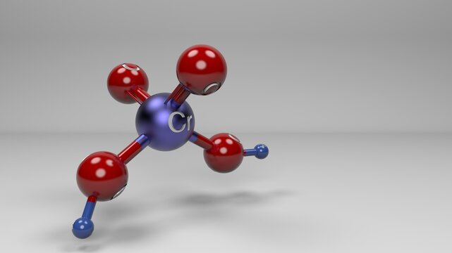 Chromic acid molecule. Molecular structure of chromium trioxide, a common cleaning solution for laboratory glassware.