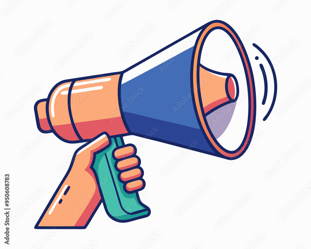 Wall mural hand holding megaphone vector icon, announcing hand mike illustration on white background