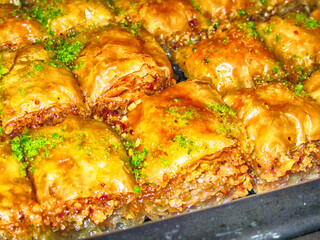 pistachio baklava varieties on a tray