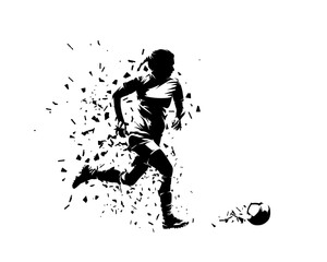 Female soccer player kicking ball, soccer, isolated vector silhouette