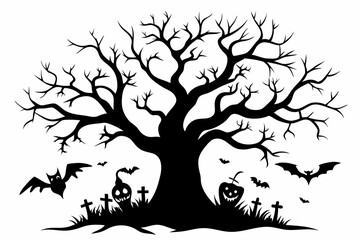 Halloween tree black  Silhouette illustration