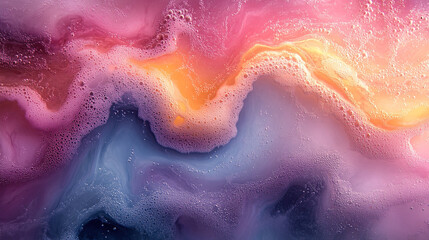 Fototapeta premium Abstract colorful liquid swirl with foam in pink, yellow and blue.