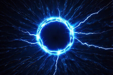 Obraz premium Blue glowing electric circle on a dark background. 3D Rendering