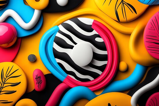 80s style mixtape cover with bold, colorful graphics, illustrated in a scene where a mixtape cover features bold, colorful graphics with abstract shapes, neon colors, and a handwritten tracklist,