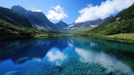 A clear blue lake surrounded by mountains, highlighting the pristine beauty of protected natural areas.